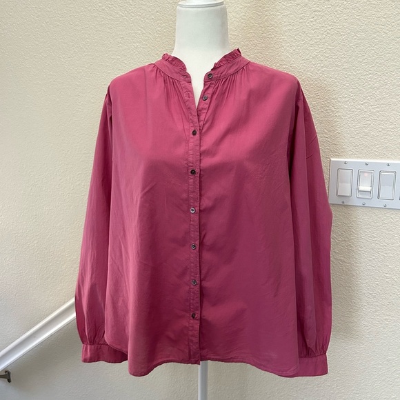 Xirena Halsey Button Down Shirt Blouse Large in Deep Rose long sleeve 100%Cotton - Picture 4 of 13